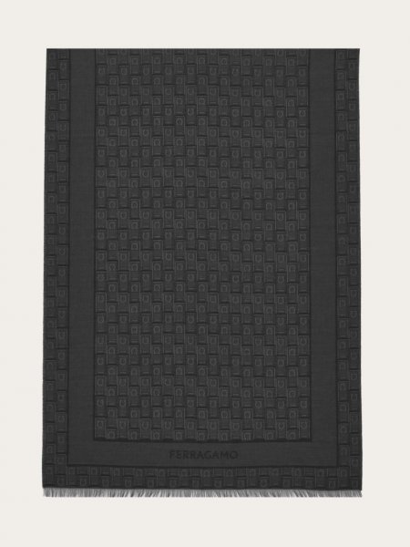 Ferragamo | Men's Gancini Monogram Jacquard Stole - Black