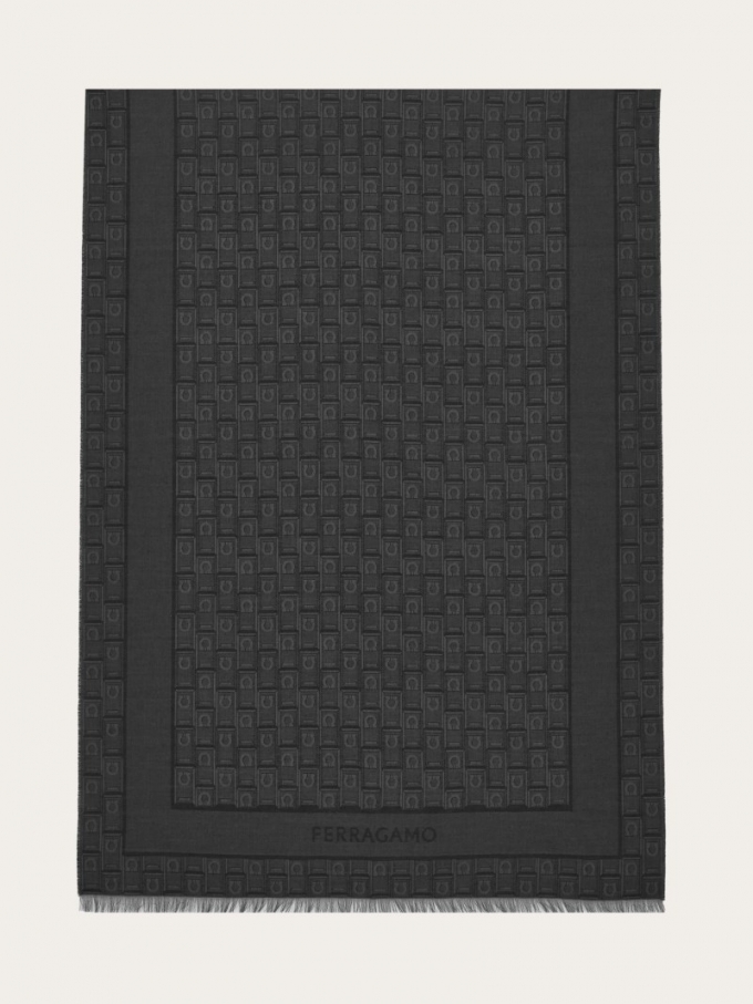 Ferragamo | Men's Gancini Monogram Jacquard Stole - Black