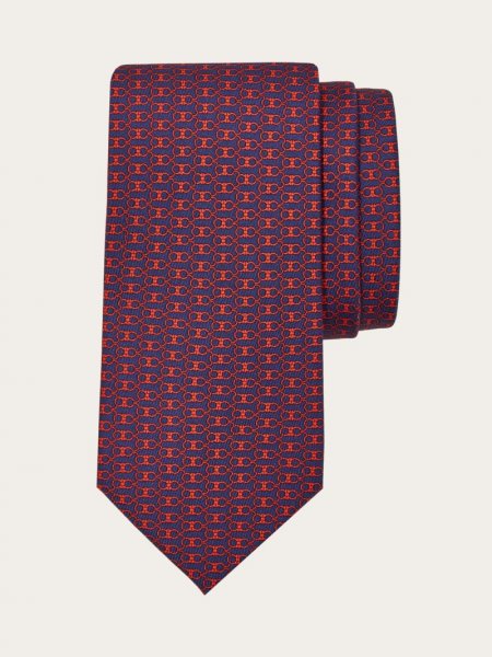 Ferragamo | Men's Gancini Print Silk Tie - Dark Blue