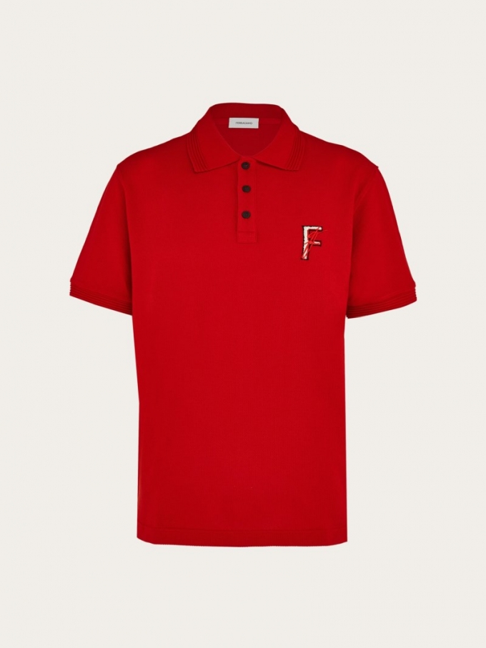 Ferragamo | Men's Cotton Polo Shirt With Double Embroidery - Red