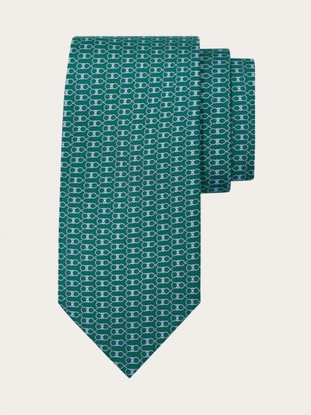 Ferragamo | Men's Gancini Print Silk Tie - Green