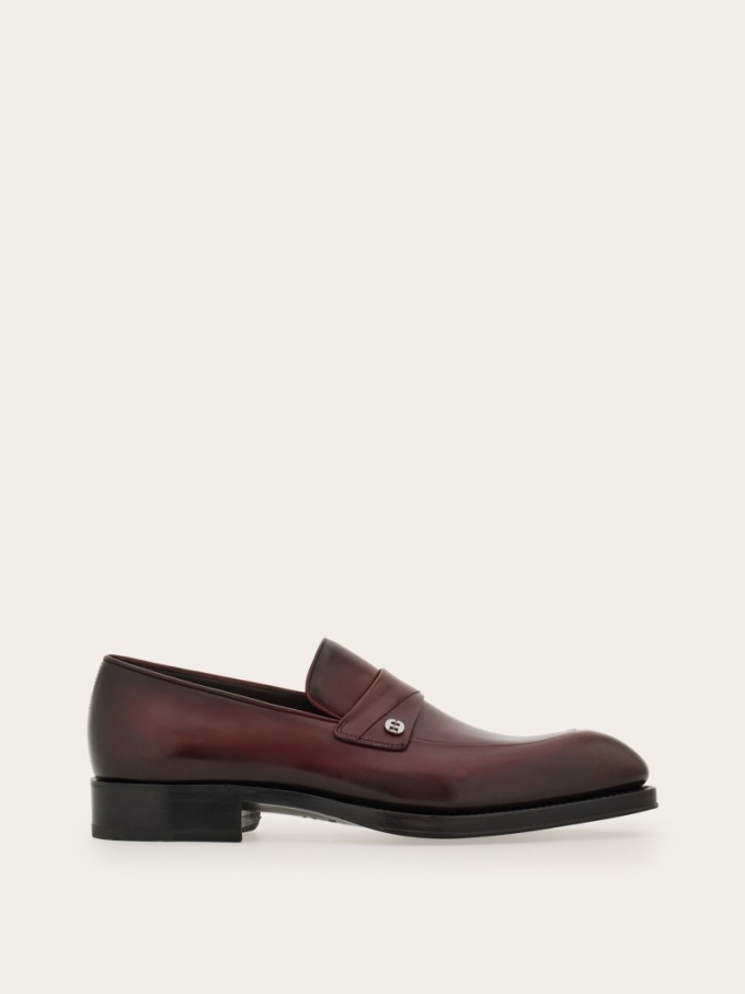 Ferragamo | Men's Tramezza Loafer - Burgundy/Testa Di Moro