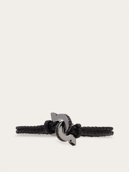 Ferragamo | Men's Bracelet With Intertwined Gancini - Black (Size 19)