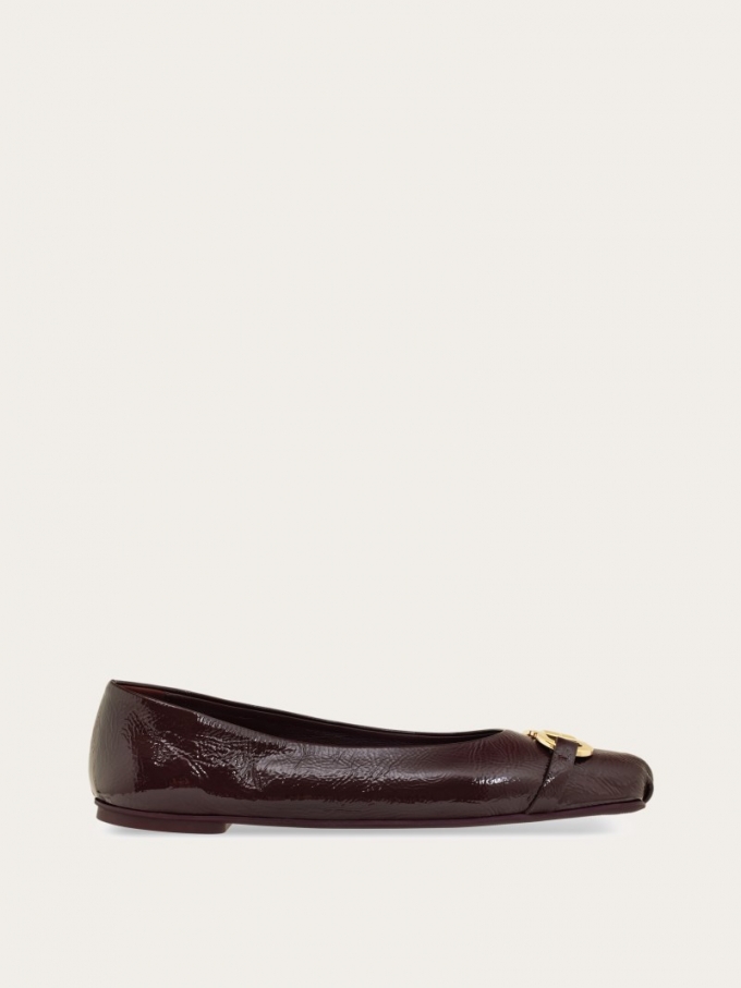 Ferragamo | Women's Ballet Flat With Gancini Ornament - Dark Barolo