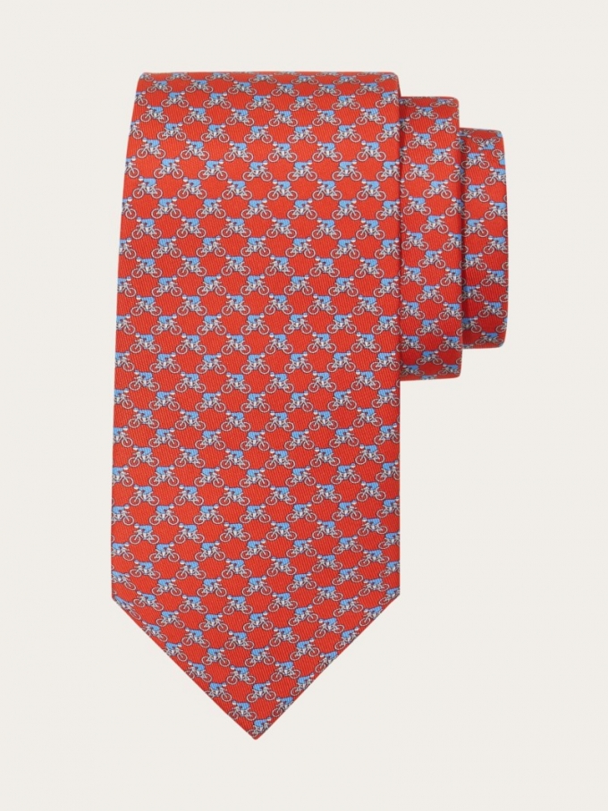 Ferragamo | Men's Cyclist Print Silk Tie - Red