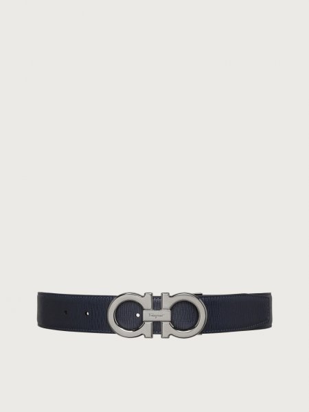 Ferragamo | Men's Reversible And Adjustable Gancini Belt - Deep Ocean/Black