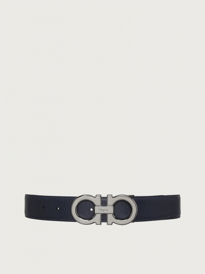 Ferragamo | Men's Reversible And Adjustable Gancini Belt - Deep Ocean/Black