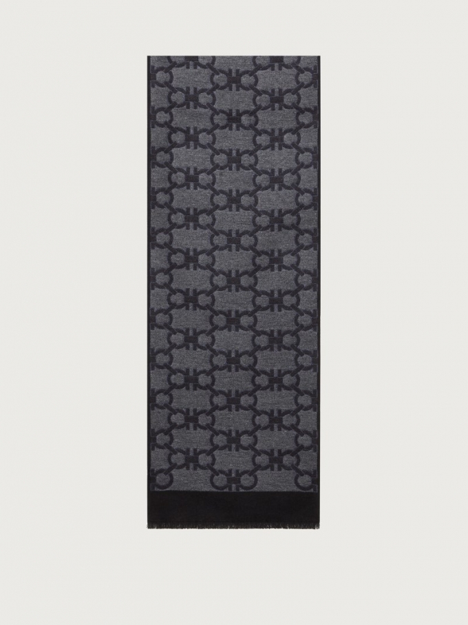 Ferragamo | Men's Gancini Scarf - Anthracite/Grey/Smoke