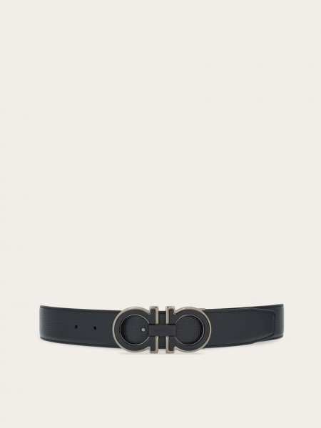 Ferragamo | Men's Reversible And Adjustable Gancini Belt - Midnight Blue/Black