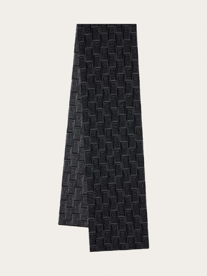 Ferragamo | Men's Monogram Scarf - Black/Anthracite