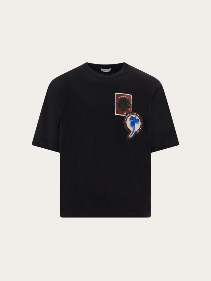 Ferragamo | Men's Short Sleeved T-Shirt With Patch Detail - Black