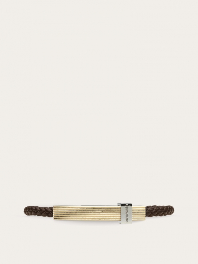 Ferragamo | Men's Braided Bracelet With Band - Testa Di Moro (Size L)