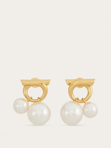 Ferragamo | Women's Double Pearl Earrings - Gold