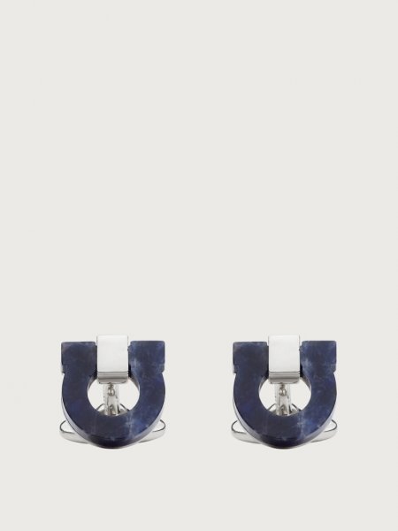 Ferragamo | Men's Gancini Cufflinks - Blue/Palladium