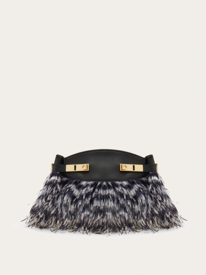 Ferragamo | Women's Hug Soft Crossbody Bag With Feathers - White/Black