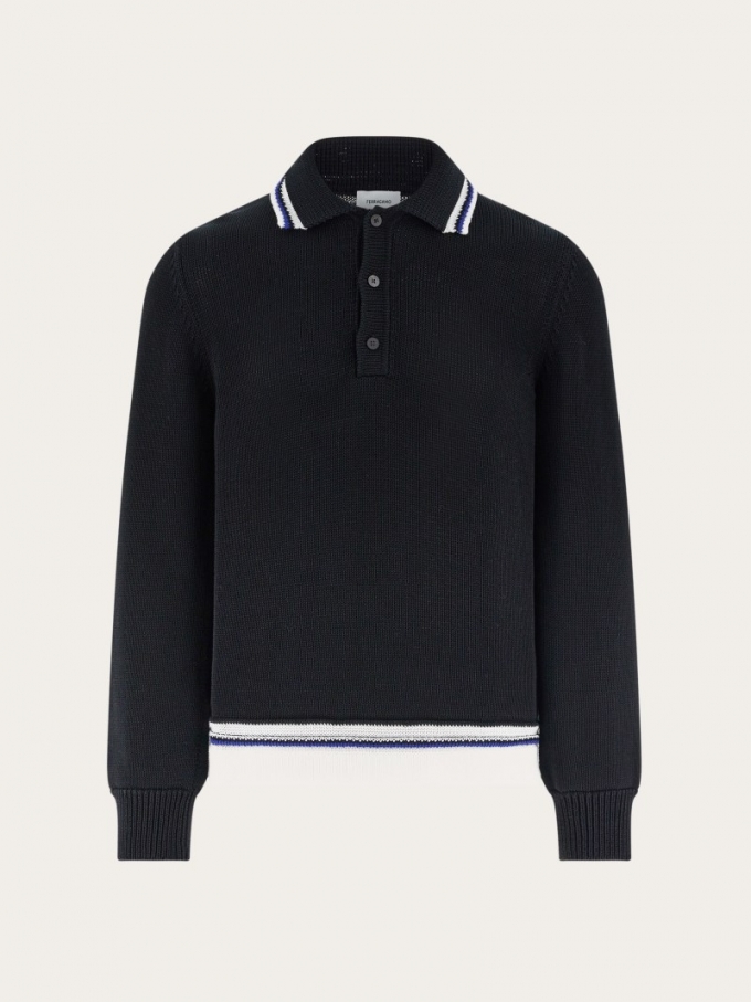 Ferragamo | Men's Long Sleeved Polo Shirt - Black