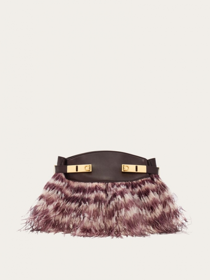 Ferragamo | Women's Hug Soft Crossbody Bag With Feathers - Oxblood/Blush