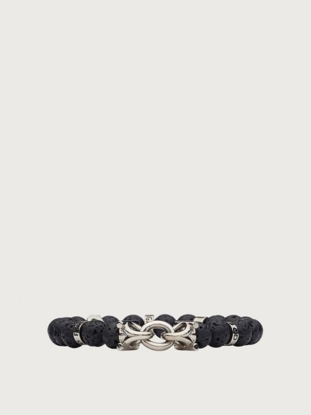 Ferragamo | Men's Elasticated Bracelet With Gancini - Black (Size 17)