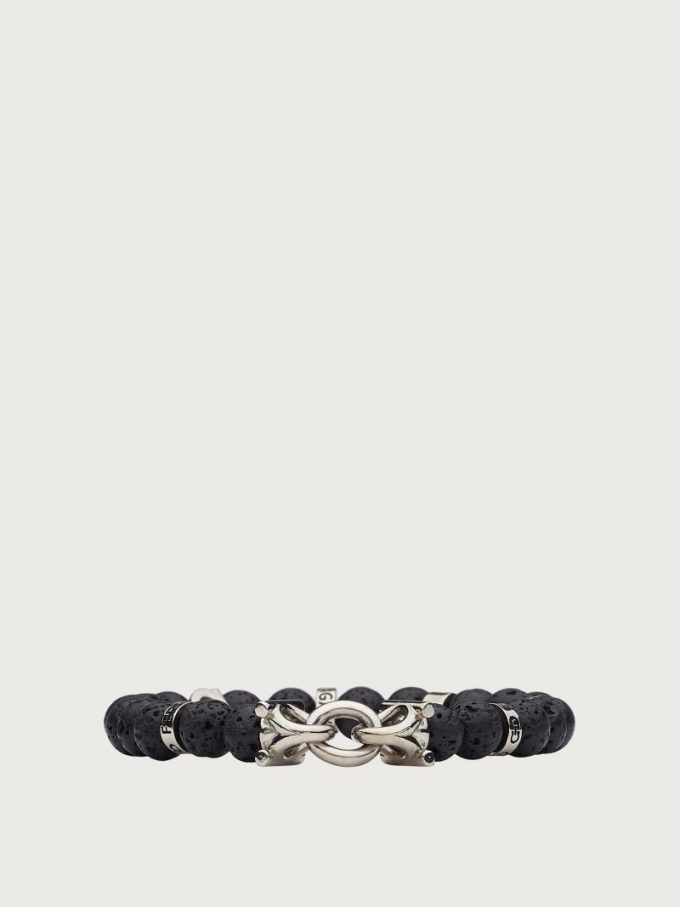 Ferragamo | Men's Elasticated Bracelet With Gancini - Black (Size 17)