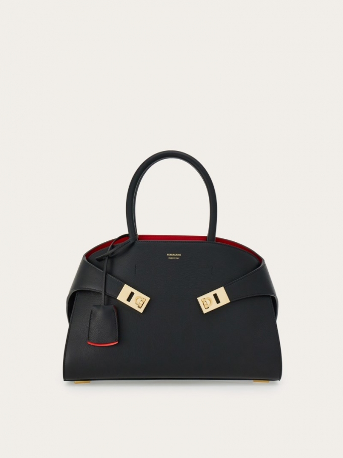 Ferragamo | Women's Hug Bicolor Handbag - Black/Flame Red