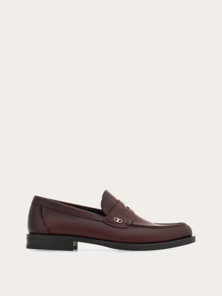 Ferragamo | Men's Penny Loafer With Gancini Ornament - Dark Barolo