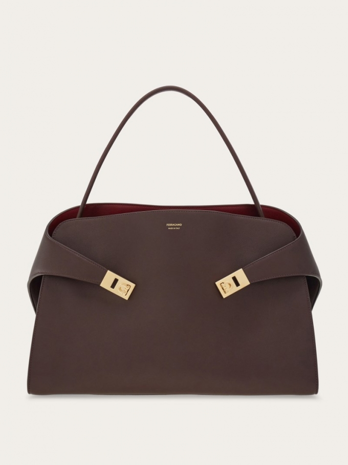 Ferragamo | Women's Hug Soft Bicolor Shoulder Bag - Oxblood/Burgundy