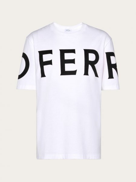 Ferragamo | Men's Short Sleeved T-Shirt With Graphic Logo - White/Black