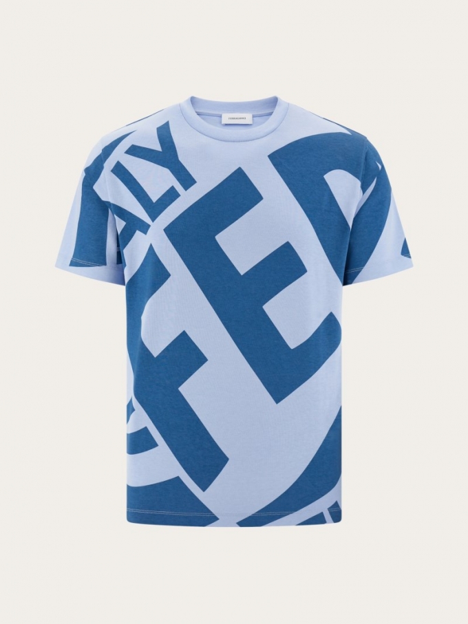 Ferragamo | Men's Graphic Print T-Shirt - Oxford Blue/Teal Blue