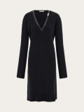 Ferragamo | Women's Knitted Wool Dress With Leather Trim - Black