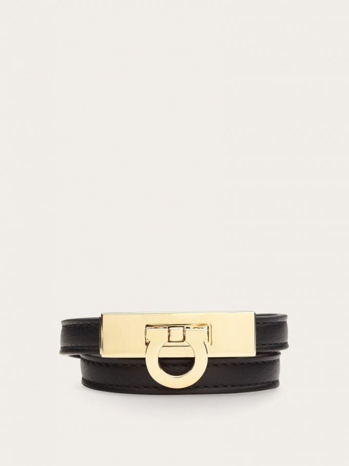 Ferragamo | Women's Gancini Double Twist Bracelet - Black (Size 17)