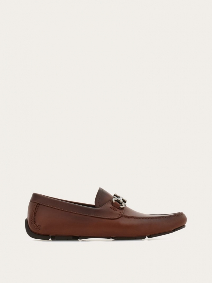 Ferragamo | Men's Driver With Gancini Ornament - Brown