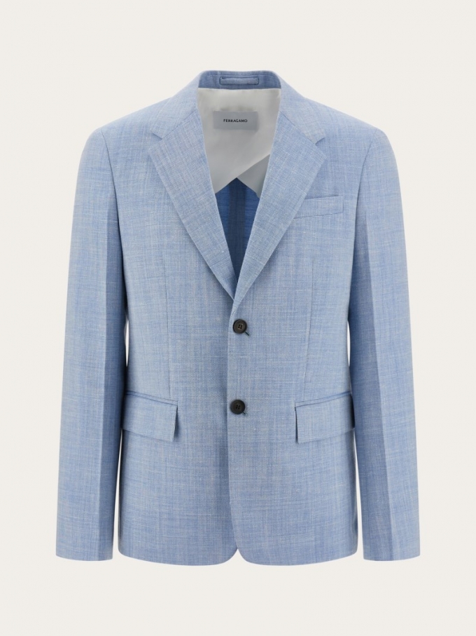 Ferragamo | Men's Single Breasted Blazer - Denim/White