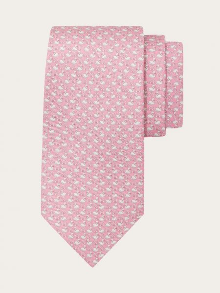 Ferragamo | Men's Swan Print Silk Tie - Pink