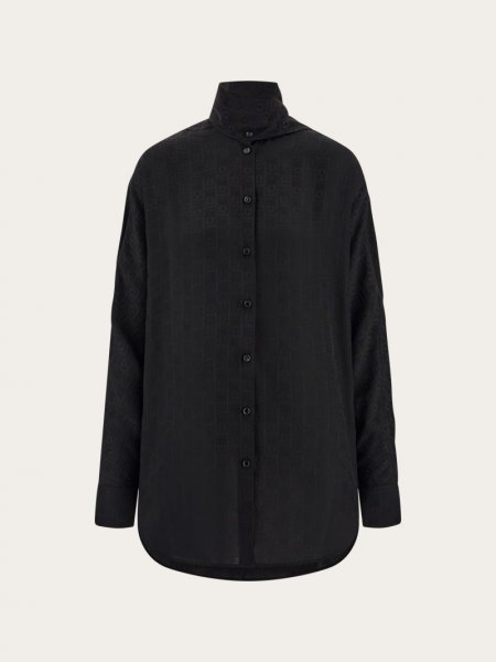 Ferragamo | Women's Viscose Blouse With Sash Collar - Black