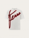 Ferragamo | Women's Short Sleeved T-Shirt With Cursive Logo Detail - White/Black/Red