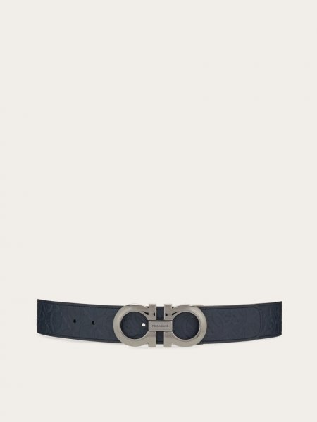 Ferragamo | Men's Reversible And Adjustable Gancini Belt - Navy Blue/Black