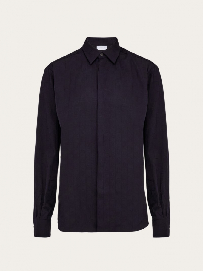 Ferragamo | Men's Monogram Sport Shirt - New Navy Blue