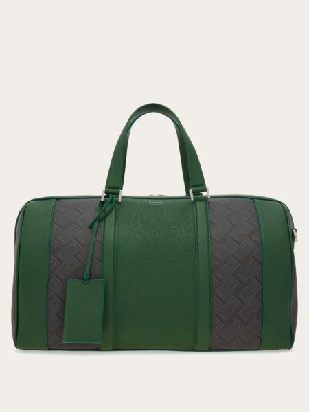 Ferragamo | Men's Bicolor Duffel Bag - Black/Grey/Forest Green