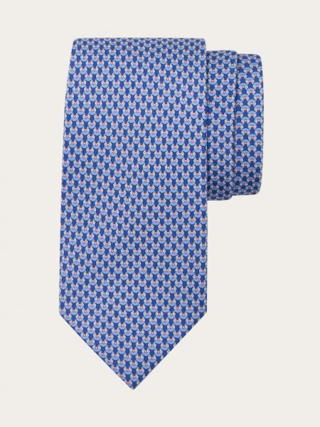 Ferragamo | Men's Owl Print Silk Tie - Bluette