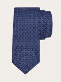 Ferragamo | Men's Monogram Print Silk Tie - Navy Blue/Red