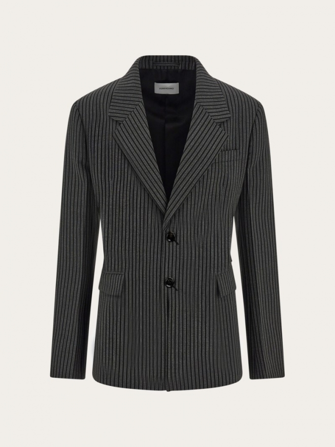 Ferragamo | Men's Single Breasted Blazer - Black/Charcoal Grey