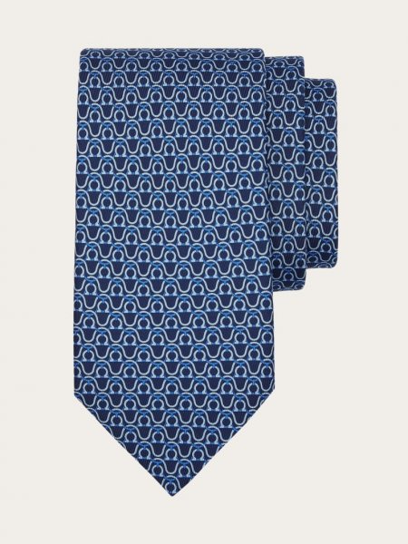 Ferragamo | Men's Gancini Print Silk Tie - Blue Marine