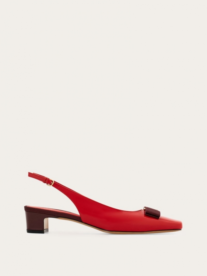 Ferragamo | Women's Iconic Bow Slingback - Flame Red/Burgundy