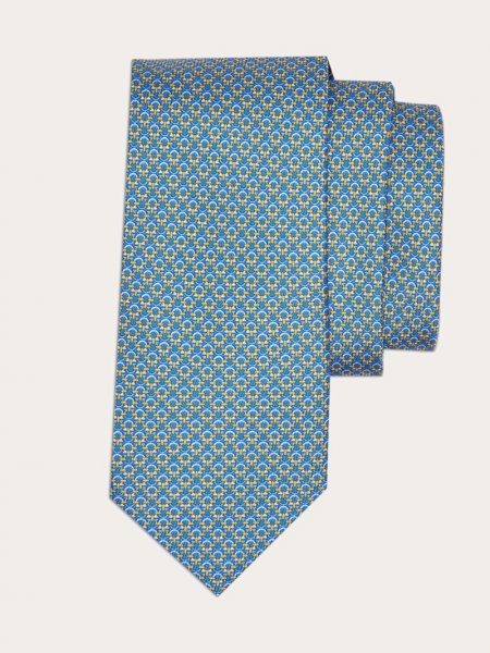 Ferragamo | Men's Gancini Print Silk Tie - Royal Blue/Yellow