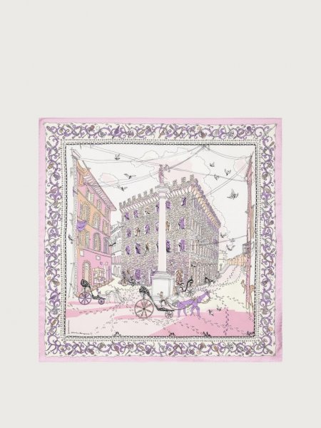 Ferragamo | Women's Palazzo Spini Feroni Print Silk Foulard - Pink/Ivory