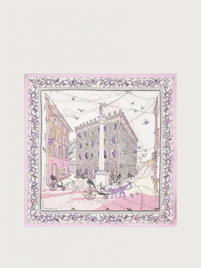 Ferragamo | Women's Palazzo Spini Feroni Print Silk Foulard - Pink/Ivory