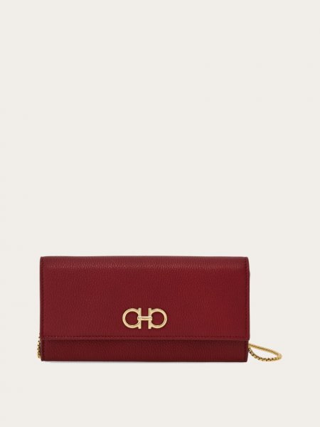 Ferragamo | Women's Gancini Wallet With Chain - Bourgogne