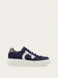 Ferragamo | Men's Low Top Sneaker With Gancini Outline - Midnight Blue/Optic White