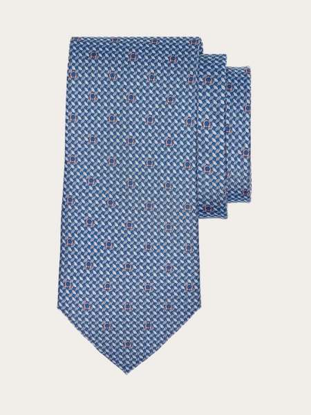 Ferragamo | Men's Gancini Print Silk Tie - Bluette/Light Blue