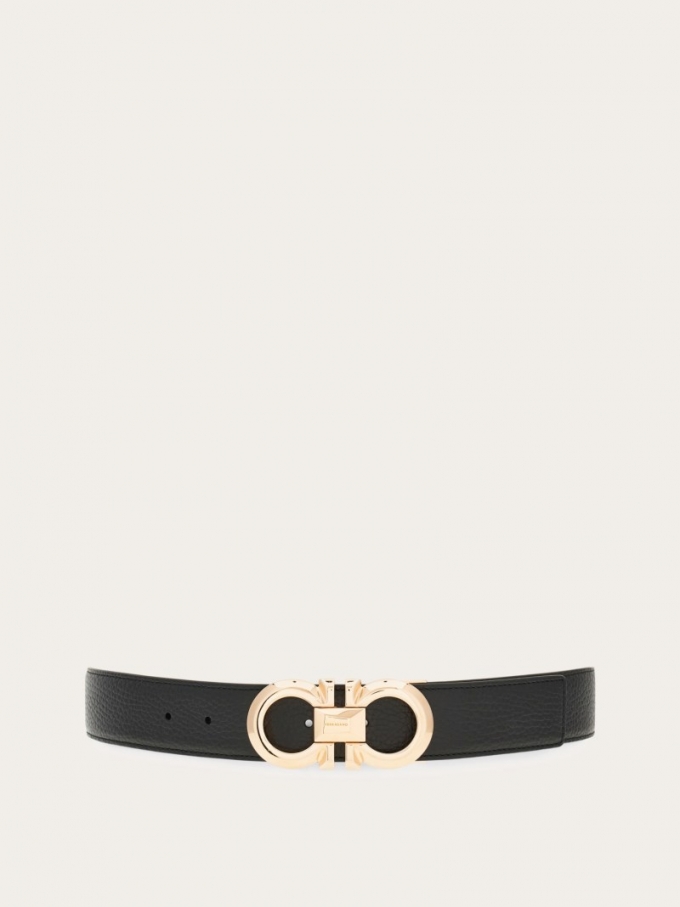 Ferragamo | Men's Reversible And Adjustable Gancini Belt - Black/Midnight Blue